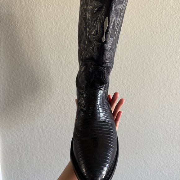 Tony Lama black teju lizard Cowboy Boots - Picture 2 of 4